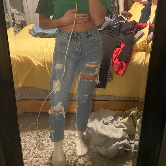 high waisted straight leg distressed jeans - Picture 4 of 6